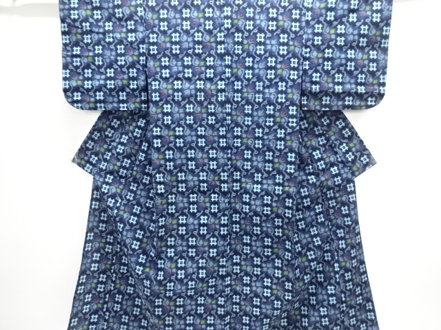 JAPANESE KIMONO / ANTIQUE HITOE KIMONO / COTTON / KURUME KASURI / FLOWER